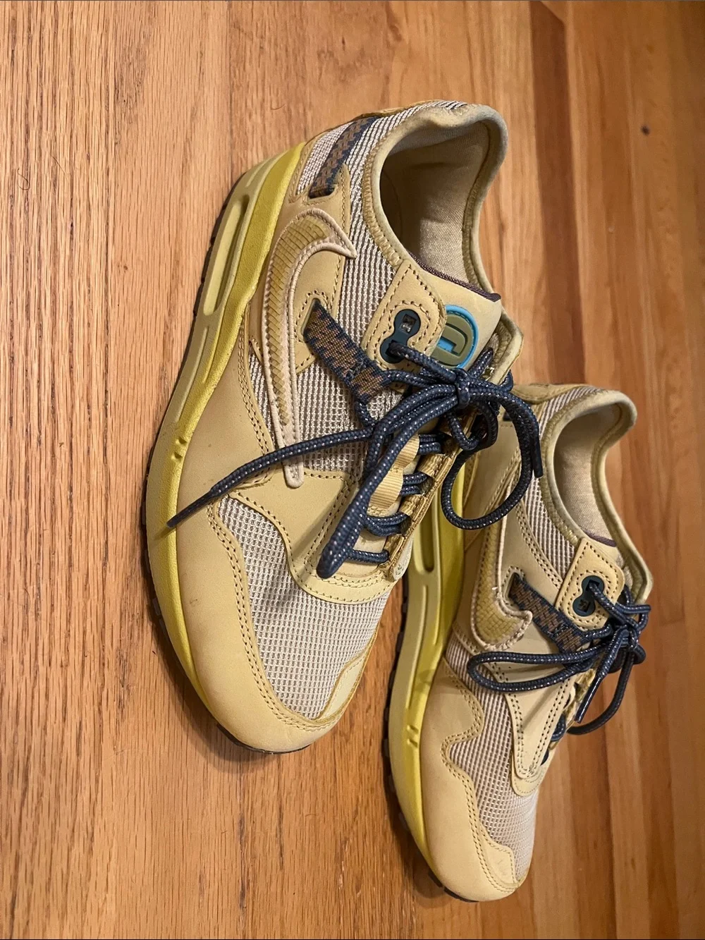 Travis Scott Yellow and Navy Mixed-Material Athletic Sneakers